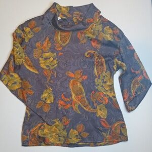 Vintage Victorian Silk Blouse Vibrant Paisley Floral Print Size 38